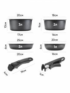 Набор посуды для приготовления с крышками Черный Огонёк OG-HOG14